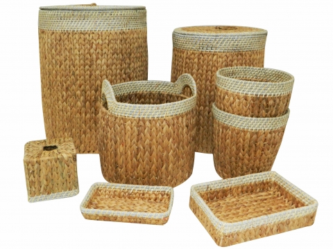 8pc water hyacinth bath baskets with rope rim